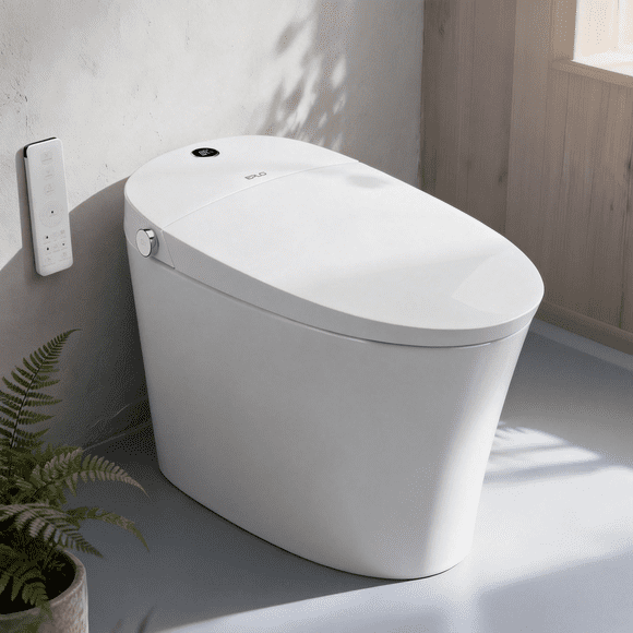 EPLO Smart Toilet Bidet with Built in Tank, Auto Open/Close Lid, Foam Shield Splash Proof,Elongated One Piece Toilet,Foot Sensor Flush