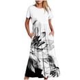 thumbnail image 1 of Dvkptbk Robes d'Été pour Femmes 2024 à Manches Courtes, Robes Midi Évasées, Robe T-Shirt Décontractée à Motif Floral, Robe de Plage Fluide avec Poches P-2TG, 1 of 4