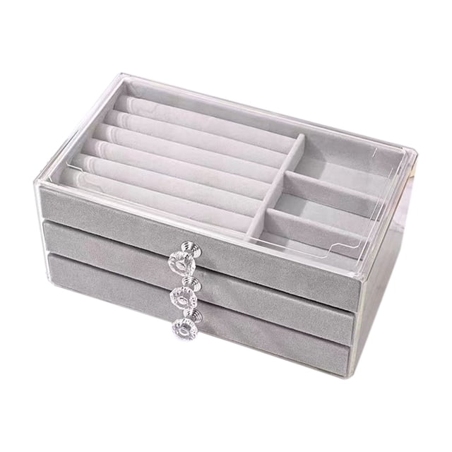 Acrylic Jewelry Storage Box with Lid and Velvet Interior 22 cm x 13 cm x 10.5 cm Multilayer Organizer for Earrings Necklaces Rings