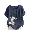 thumbnail image 1 of Cameland Hauts pour Femmes Col Rond Manches Courtes Imprimé Floral Chemise Ample, 1 of 5