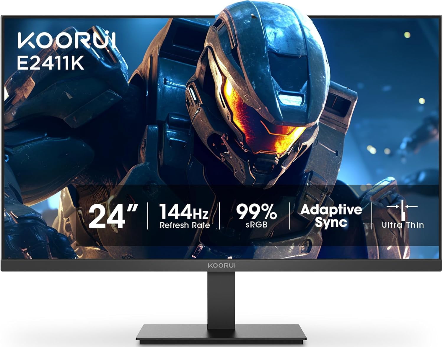 KOORUI E2411K 24" 1920 x 1080 FHD 144Hz Gaming Monitor, IPS Panel, Adaptive Sync, 5ms, VESA 100x100mm, Eye Care, HDMI, VGA