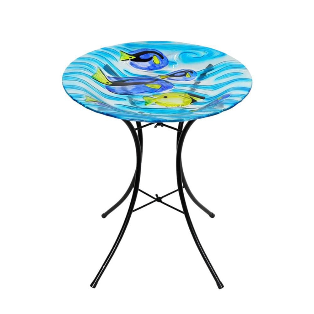 Angelo Décor Bain d'oiseau en verre poisson de 59,5 cm avec support en métal