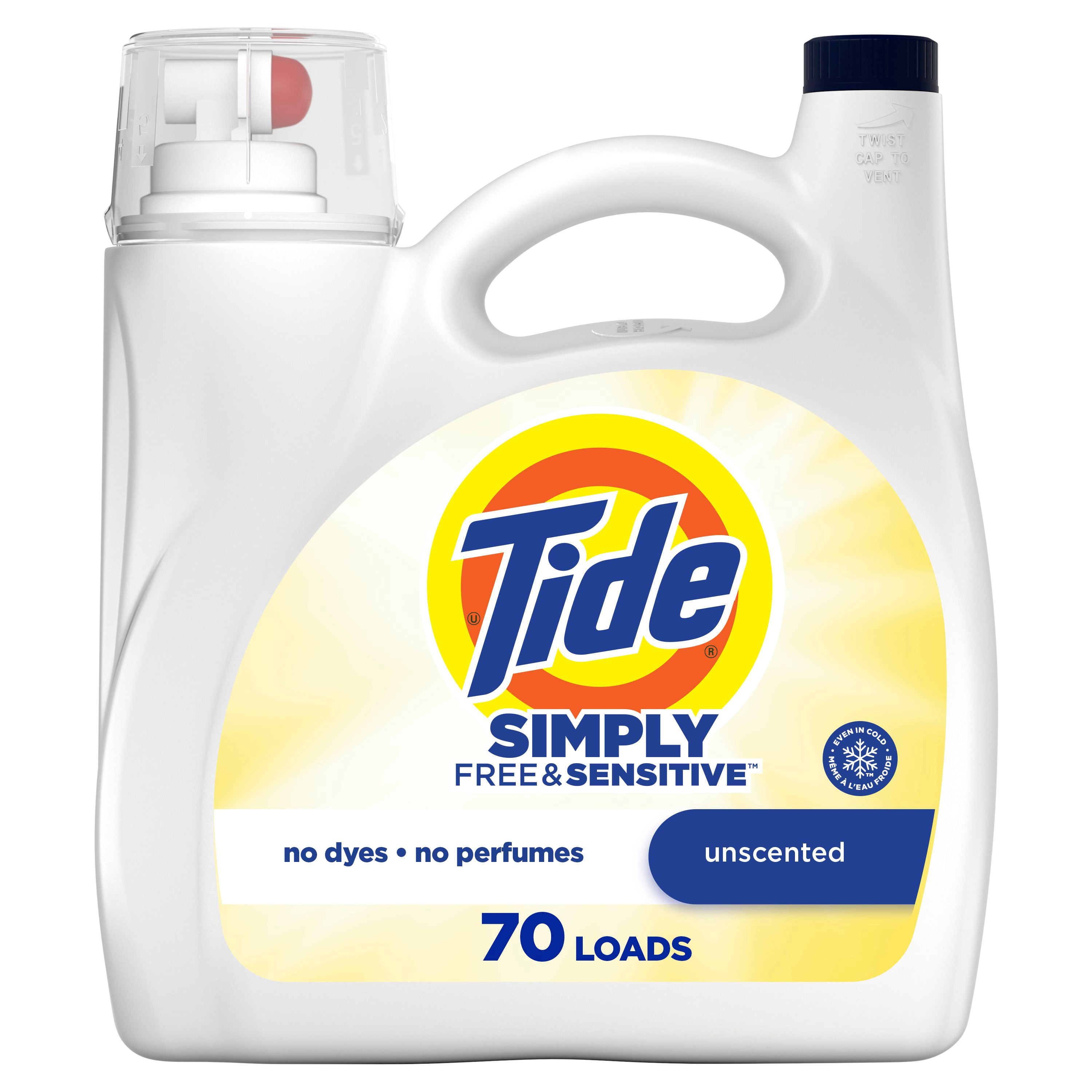 Tide Simply Liquid Laundry Detergent, Free & Sensitive Scent, 2.72 Litres, 70 Wash Loads