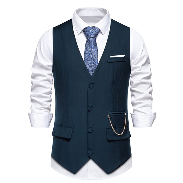 EGNMCR Débardeurs Hommes Mode Rétro Uni avec Poches Débardeurs à Simple Boutonnage Col en V Blouse