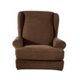 thumbnail image 2 of 2pcs Soft Elastic Wing Back Sofa Cover Arm Chair Anti-slip Slipcover Solid Color Brown, 2 of 8
