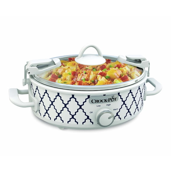 Crock-Pot Mijoteuse Casserole Petite de 2,5 Pintes en Blanc/bleu, Profitez de Repas Rapides Accrocheurs, Durable et Compacte