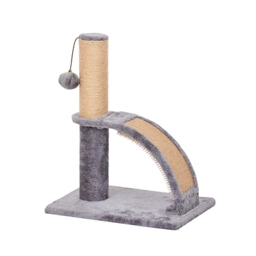 Vibrant Life 17"size Deluxe Cat Jute Scratching Post with Arch Scratching Ramp and Body Massager, Gray