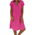 thumbnail image 2 of Robes d'Été Grande Taille pour Femmes 2024 Col en V Uni Manches Courtes Robe en Coton et Lin Économisez jusqu'à 65 % de Rabais!, 2 of 5