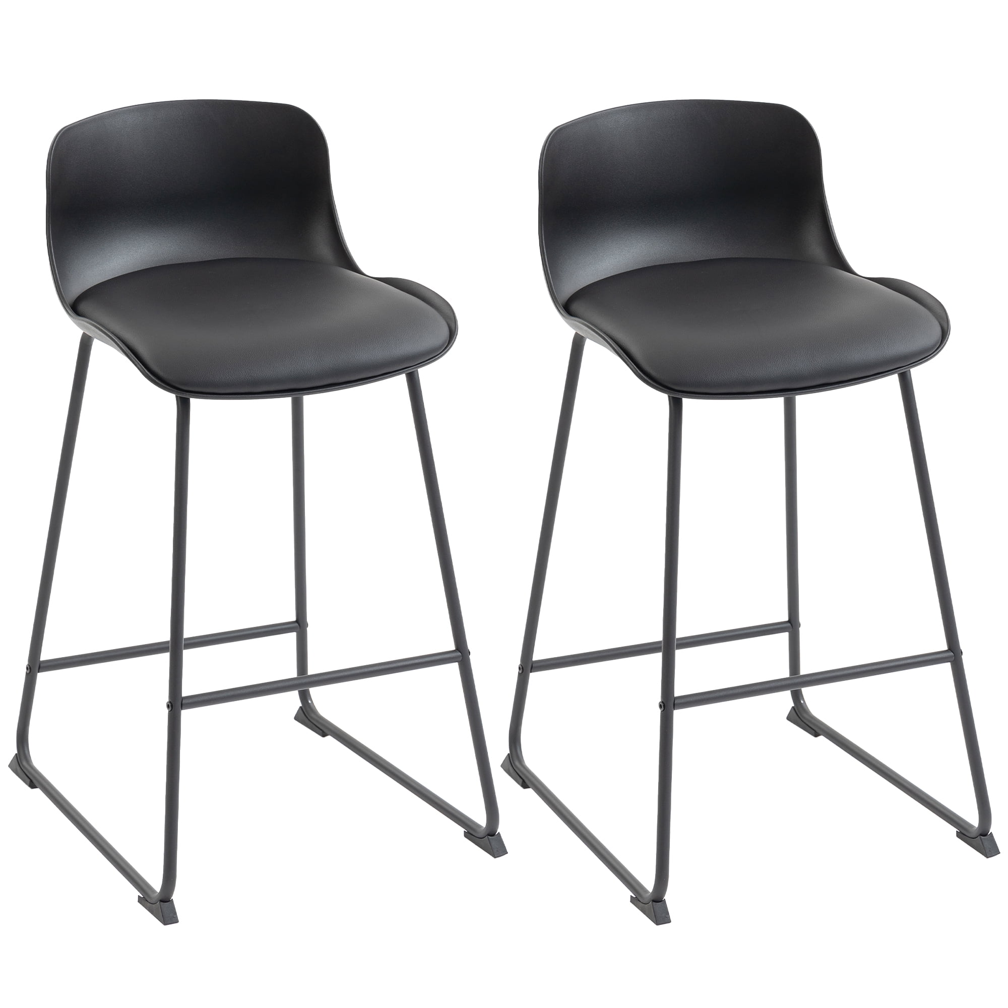 HOMCOM Modern Bar Stools Set of 2, PU Leather Upholstered Barstools, Black