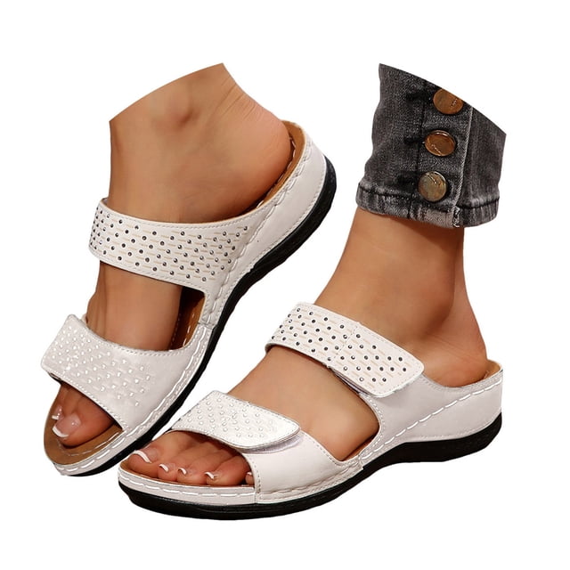 Dakaela Orthopedic Sandals for Women Arch Support Flip Flops Wide Width Wedge Platform Slip on Slides