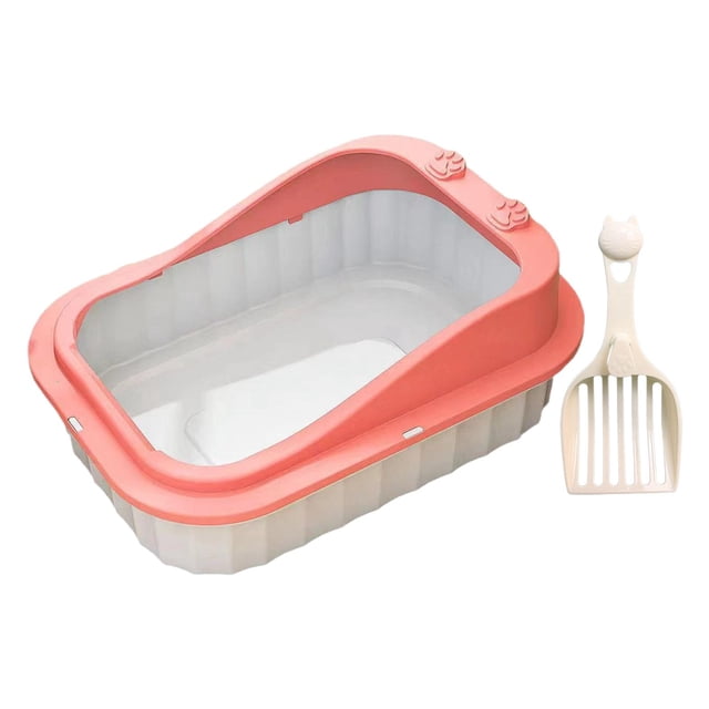 Esquirla Cat Litter Tray Cat Litter Container with High Side Open Top Pet Litter Tray Pink