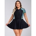 thumbnail image 2 of Sxiwei Woman Plus Size Swimwear Short Sleeve Zip Neck One Piece Swimdress Rash Guard Bathing Suits Black Green XXL, 2 of 7