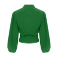 thumbnail image 5 of CEHVOM Women Spring Casual Solid V Neck Lantern Long Sleeve Buttons Pullover Blouse Shirt Draw Back Short Tops, 5 of 5