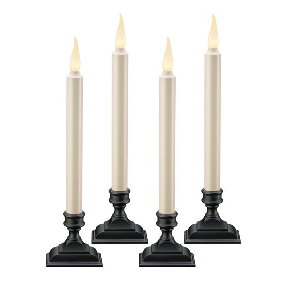 Xodus Innovations FPC1650-4 Battery Operated Flameless 12 inch Taper Candle and Base with 3D Warm White Flickering Flame and 6 Hour Automatic Timer Pack of 4