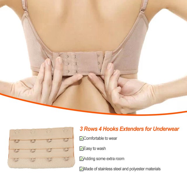 Extension Strap Bra Extenders Buckle 4 Hook Breathable Practical Accessories Adjustable Replacement 3 Rows Underwear light golden flesh