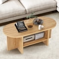 thumbnail image 3 of Wirrytor Oval Coffee Tables Table, Coffee for Living Room Small, Fluted Coffee Table with Open Storage Shelf, Farmhouse Wood Centre Table for 2-Tier Coffee Table, Natural, 3 of 7