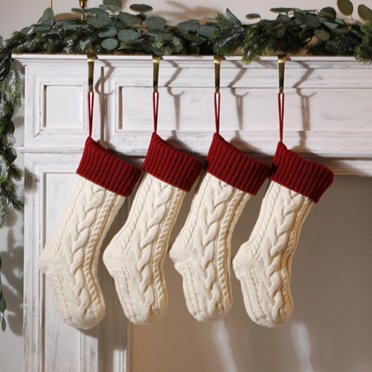 Riforla Décorations de Noël Chaussettes de Noël Sac-Cadeau Bonbons pour Enfants Intérieur Famille Fête de Noël Xmas Déco de Noël Bas Tricotés Suspendus Déco Maison Blanc