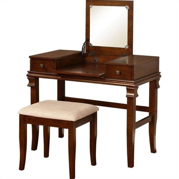 Riverbay Furniture Ensemble de Coiffeuse en Noyer (2 Pcs)