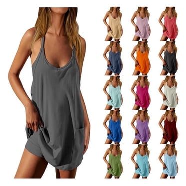 Meichang Prime Day Deals Today 2024, Tennis Dresses for Women with Built in Shorts Sleeveless V Neck Workout Dresses Solid Criss Back Golf Dresses with Pockets Black S