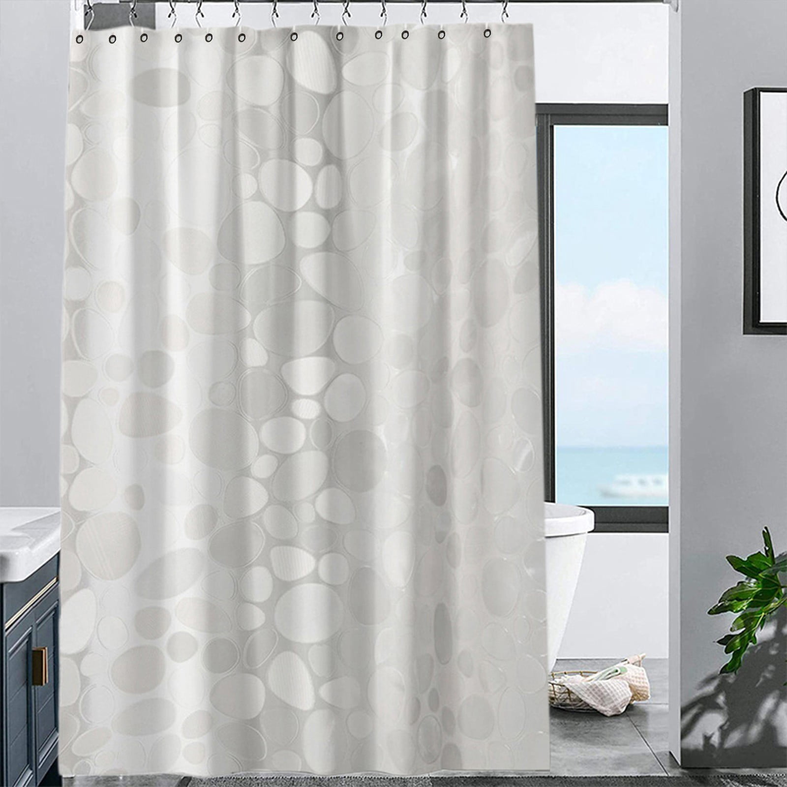 Dpityserensio Bathroom Shower Curtain Liner 8G EVA Thick 3 D Frosted Pebbles Plastic Shower Curtains Heavy Duty Waterproof Shower Liner No Need To Punch Holes To Provide Hook