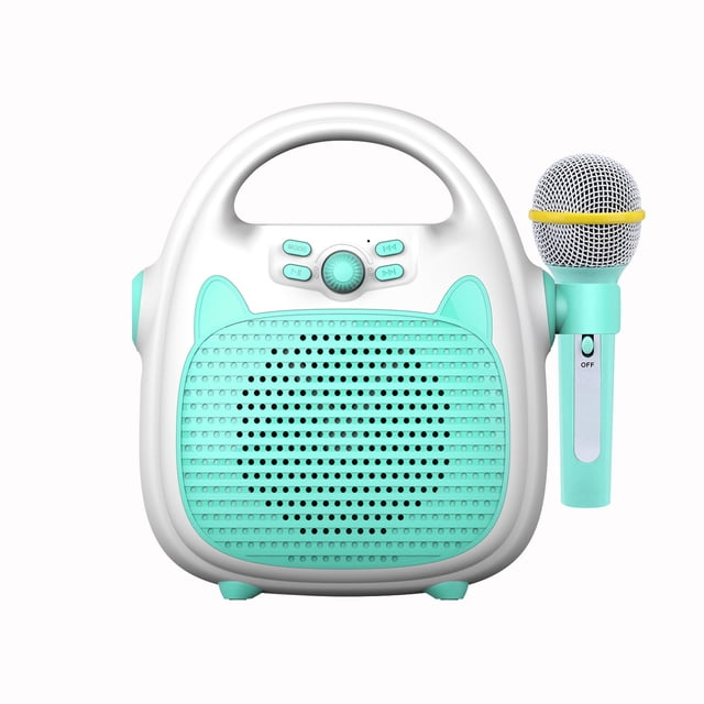Graflsoa Portable Kids Karaoke Machine with Bluetooth, TF Card, and USB Support, Built-in 1200mAh Battery, Condenser Microphone, Light Blue (Ideal Gift for Children)