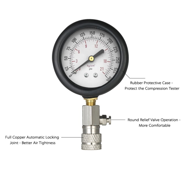 Tool Gasoline Engine Tester Auto Petrol Gas Engine Cylinder Automobile Pressure Gauge Tester Automotive Test Kit 0-300psi with Case