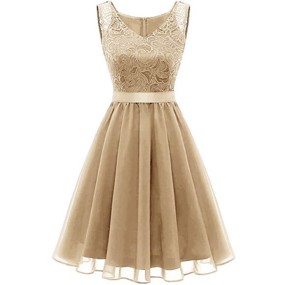 Bigersell Work Dresses for Women Clearance Female V-Neck Sleeveless Knee Length Cocktail Dress Style D-11 Maternity Dress for Baby Shower Regular Summer Dresses , Beige L
