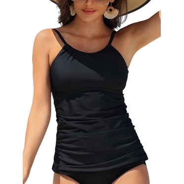 Charmo Women's High Neck Tankini Tops Only Tummy Control Swimsuit Top Ruched Swim Top Without Bottoms
