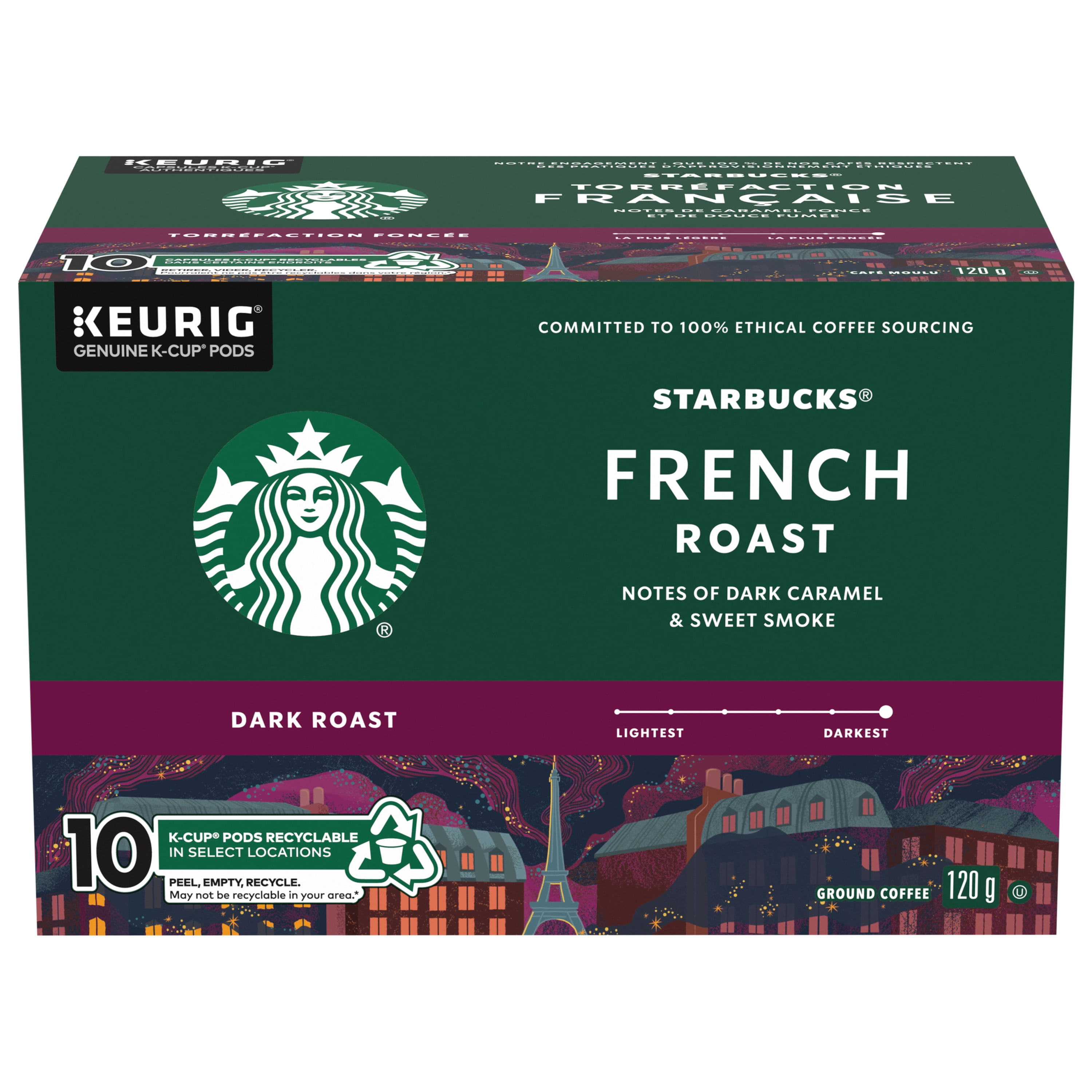 STARBUCKS French Roast Dark Roast Ground Coffee K-Cup Pods Box