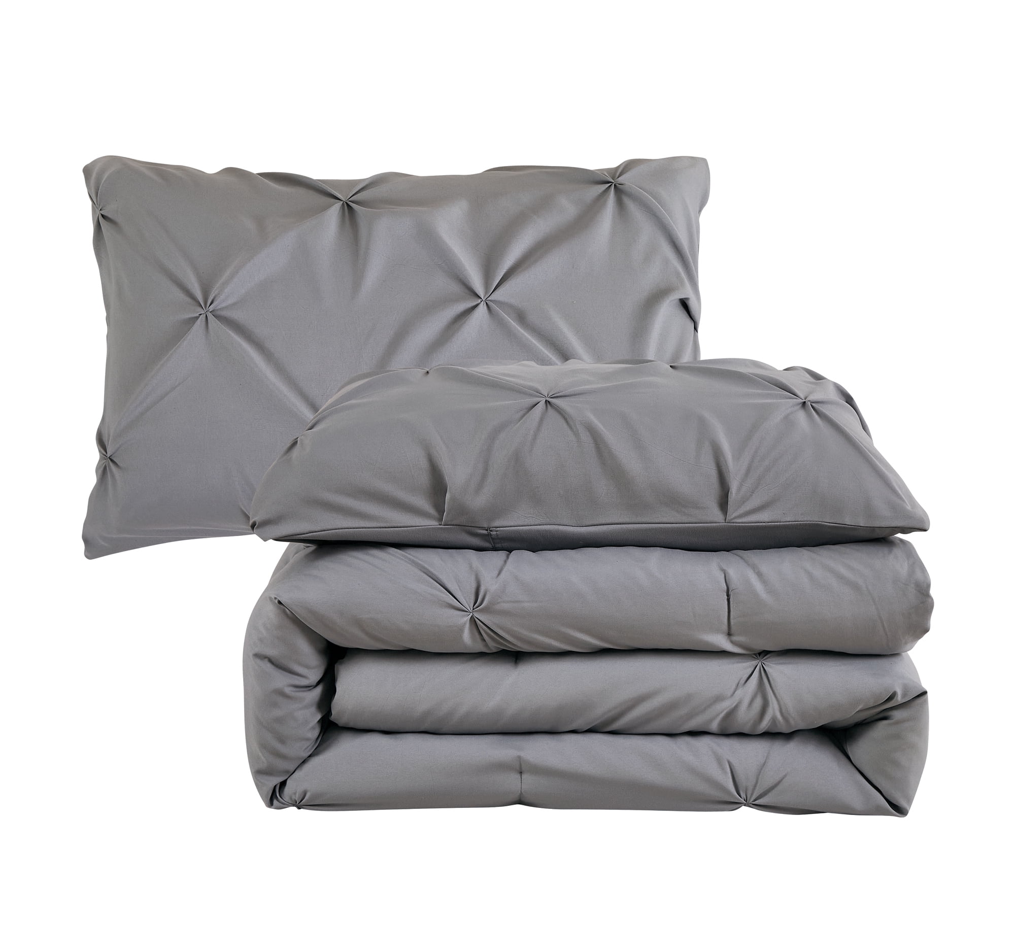Literie Marina Décoration ultra douce et luxueuse en duvet d'oie, motif géométrique uni, capitonné et plissé, avec taies d'oreiller à volants, gris