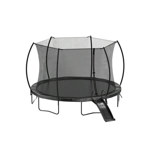Trampoline de 16 Pi avec Glissade, Trampoline Citrouille d'Extérieur pour Adultes avec Filet d'Enceinte et Échelle