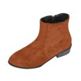 thumbnail image 4 of Bottes Mi-Mollet pour Femmes Chaussures d'Hiver Automne Mode Suède Uni Bout Pointu à Fermeture Éclair Talon Bas Bottines Courtes à la Cheville, 4 of 5