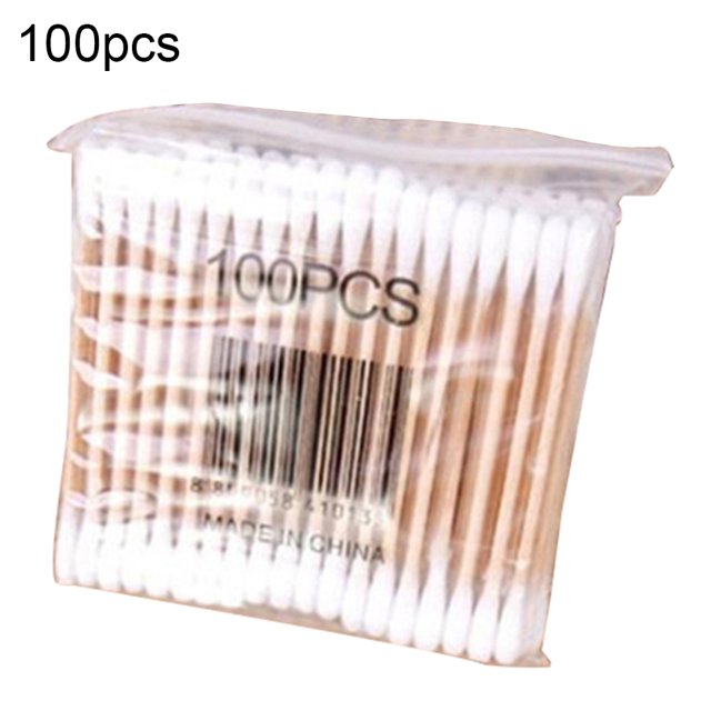 Trayknick 100Pcs Disposable Double Head Wood Stick Cotton Swab Buds Beauty Makeup Tool 100pcs