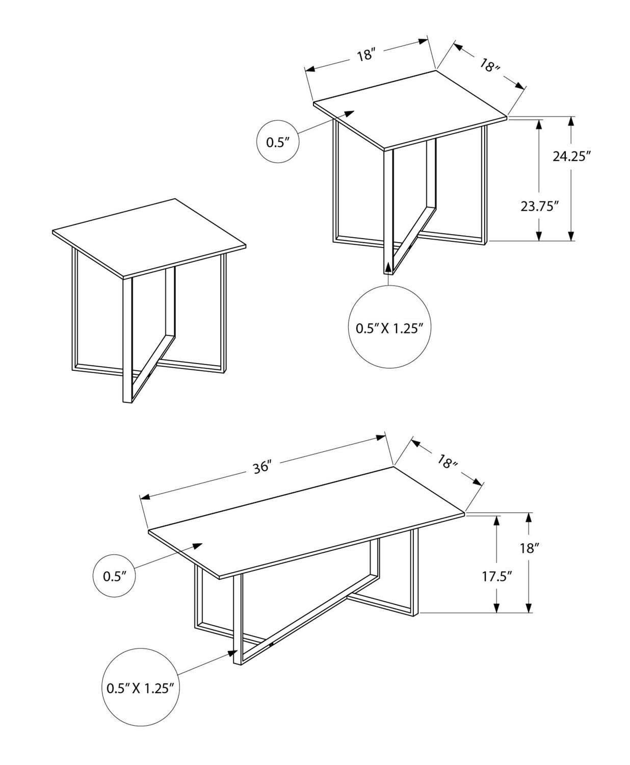 Monarch Specialties  Ens De Tables, Ensemble De 3 Pièces, Café, Bout, Salon, Revêtement Stratifié En Pierre Crème, Métal Noir, Contemporain, Moderne