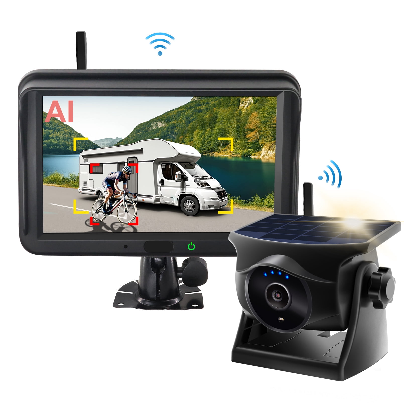 INSEETECH 5" 1080P Magnetic Solar Wireless Backup Camera with AI Detection, Night Vision, for RV Trailer Truck Camper Motorhome