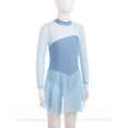 thumbnail image 2 of Sxiwei Kids Girls Long Sleeve Mesh Splice Figure Skating Dress with Rhinestone Keyhole Back Gymnastic Sky Blue 6, 2 of 6