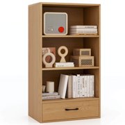 Costway 4-Tier Bookcase 42.5" Display Bookshelf Storage Organizer with Shelves & Drawer