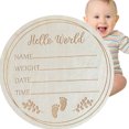 thumbnail image 4 of <p>Baby Announcement Sign, Hello World Baby Sign Photo Prop Commemorate Round Decor 5.9in Basswood  For Shower</p>, 4 of 7