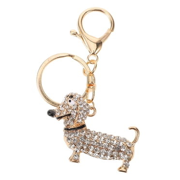 MasteelfCA Zinc Alloy Dachshund Dog Crystal Rhinestones Keychain Decorative Key Ring Keychain Keyfob Decoration Ornaments For Handbag and Car Trinket Souvenir Gift Pendant (White)
