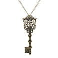 thumbnail image 1 of Fashion Steampunk Bronze Gear Key Pendant Statement Necklace Green, 1 of 5