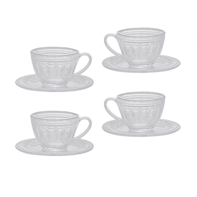 4Pcs Dollhouse Cup Set, Mini Tableware Kitchen Accessories, 1/6 Scale Doll House Decoration, Pretend Play for Kitchen Photo Props Decoration Clear