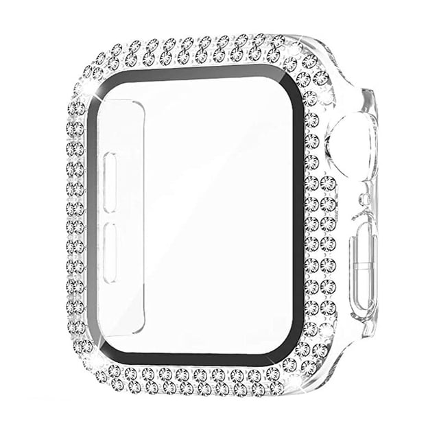 For Apple Watch Case 40mm Series 6/5/4/SE with Tempered Glass Screen Protector, Double Bling Case Crystal Diamonds Rhinestone Bumper Overall Hard PC Slim Protective Cover For iWatch 40mm