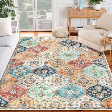 YUSAZENS 9 x 12 Floral Moroccan Trellis Area Rug for Living Room, Bedroom, Vintage Persian Indoor Accent Rug, Soft Washable Carpet for Home Decor Orange