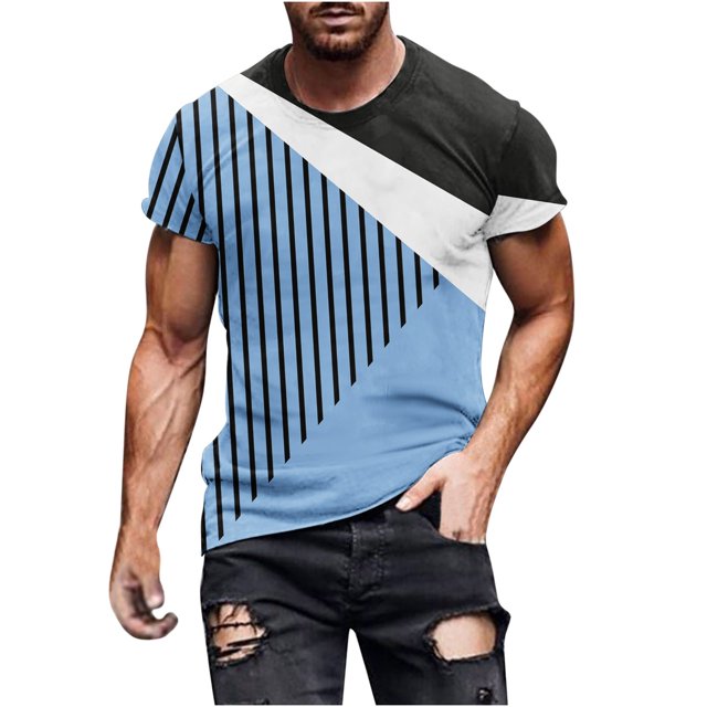 FAIWAD Men's Color Block Short Sleeve Tops Round Neck Summer T-Shirt Trendy Loose Pullover Tops