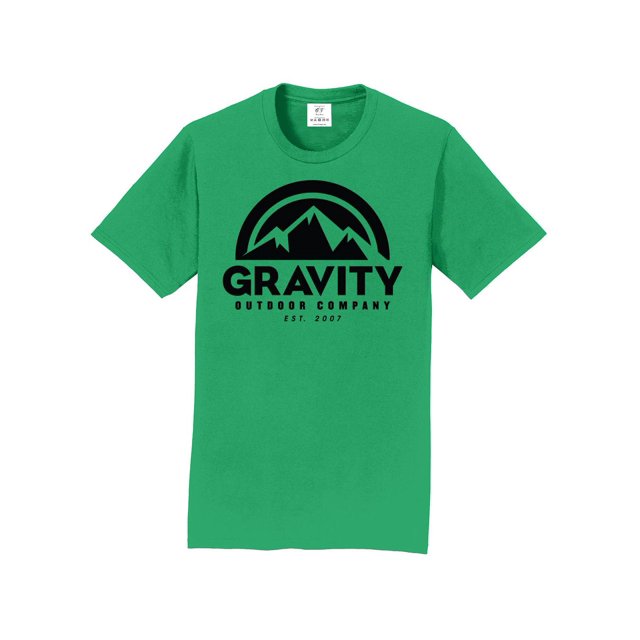 Gravity Outdoor Co. T-Shirt à Manches Courtes - Vert Kelly - Logo Noir - TG