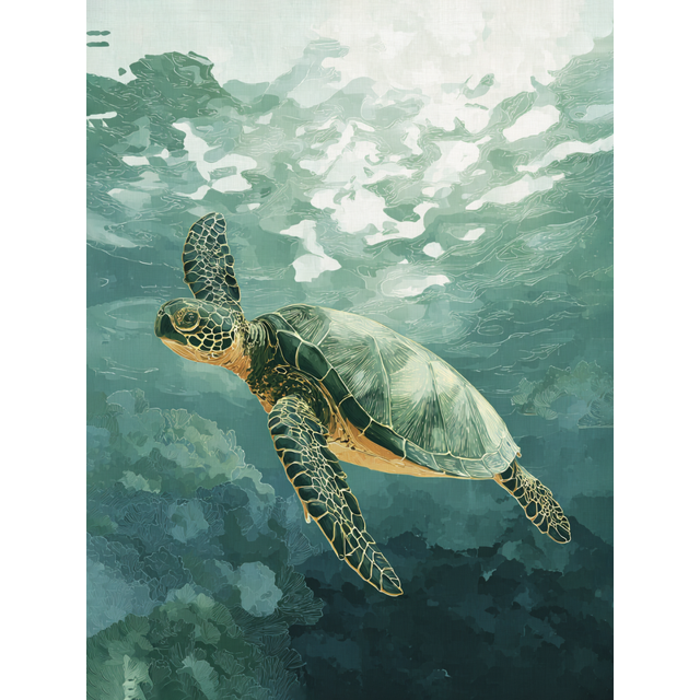 Sea Turtle Ocean Canvas Wall Art 15.75x11.81 Inches