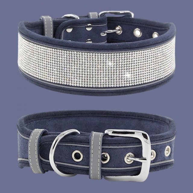 YOPTOP Nouveau Collier Réfléchissant pour Animaux Collier pour Chien avec Strass Chiens Moyens et Grands Collier pour Chien en Suède Réfléchissant, navyblue, m56*5.0cm/22*2``