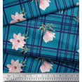 thumbnail image 2 of Soimoi Blue Velvet Fabric Check & Magnolia Floral Print Sewing Fabric Yard 58 Inch Wide, 2 of 5