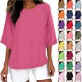 thumbnail image 1 of QATAINLAV Ventes du Jour Liquidation, T-Shirts Surdimensionnés pour Femmes Manches 3/4 Col Rond Hauts Décontractés Amples T-Shirts Basiques Blouse Coton Lin Tenues Tendance Été 2025 Orange TTTG, 1 of 5