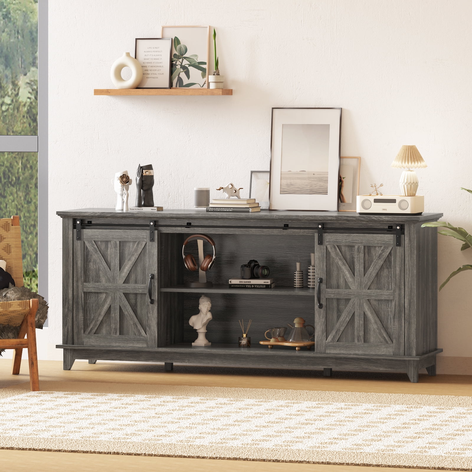 Farmhouse TV Stand for TVs Up to 65 Inches,Entertainment Center with ...
